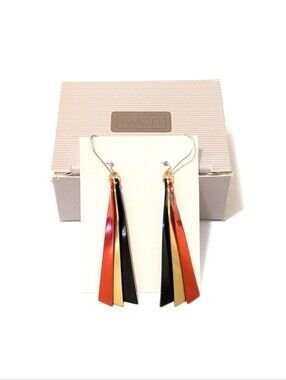 Avon Nib Red Black and Gold Layered Dangle Earri Vintage Earngs